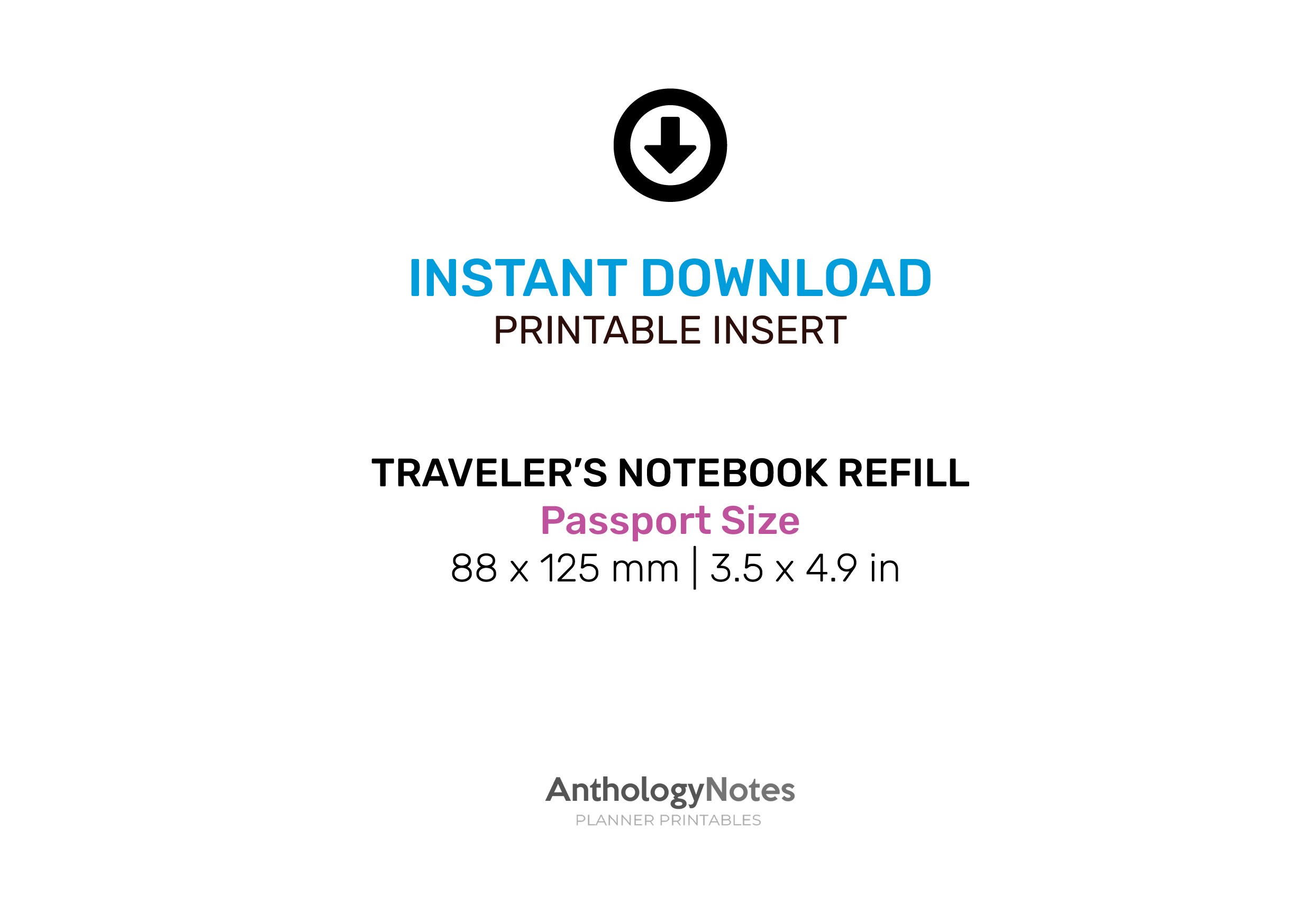 TN PASSPORT Weekly Grid Printable Insert Traveler's Notebook - Wo2p ...
