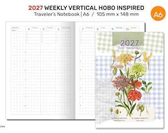 TN A6 2027 Weekly Planner Vertical Hobo Inspired GRID Printable Traveler's Notebook Insert DA6004-2027