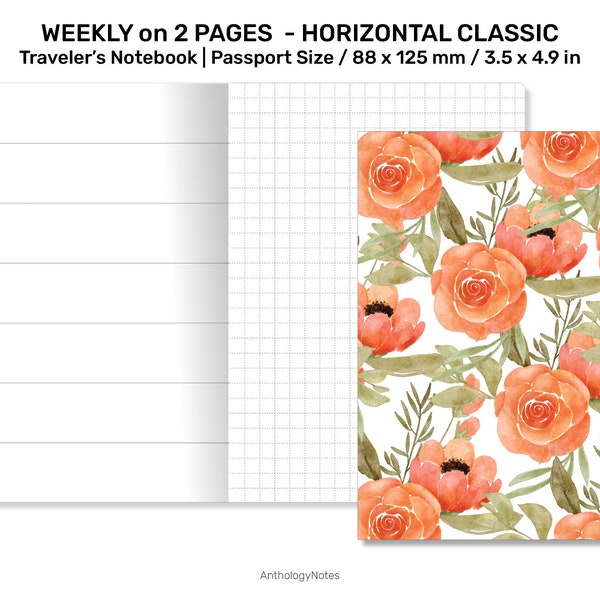 TN PASSPORT Weekly Horizontal Classic Printable Refill Insert Traveler's Notebook GRID Functional PP021