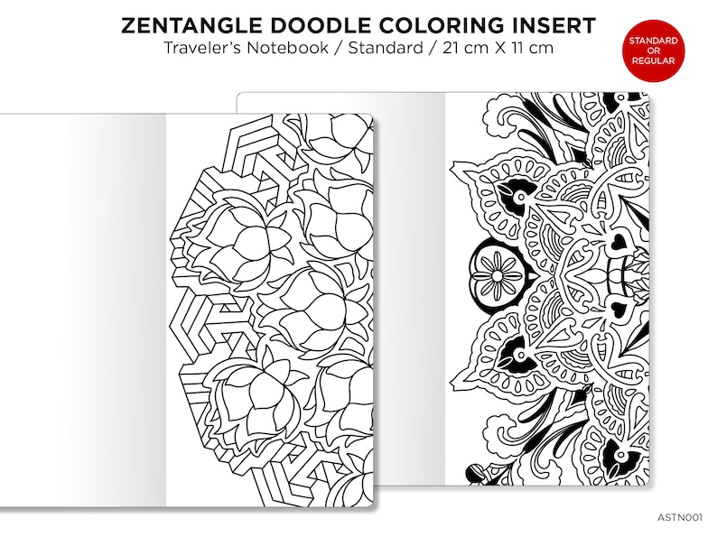 Zen MANDALA Doodles COLORING Activity TN Insert Standard Size Traveler's Notebook image 2