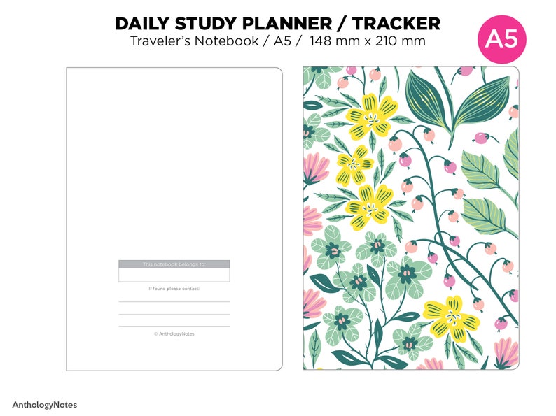 A5 TN DAILY STUDY Planner Tracker Printable Insert Traveler's Notebook ...