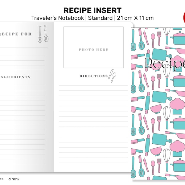 RECIPE Organizer Printable Insert Traveler's Notebook Standard Size With Cooking Measurement Conversion