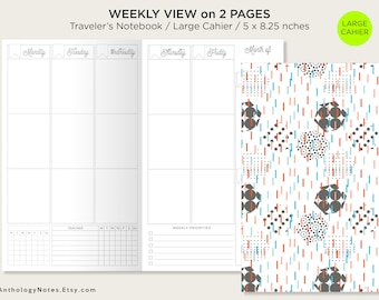 Cahier Weekly View - Vertical Large  Traveler's Notebook Insert - Fits EC Stickers - Wo2P - Weekly Tracker