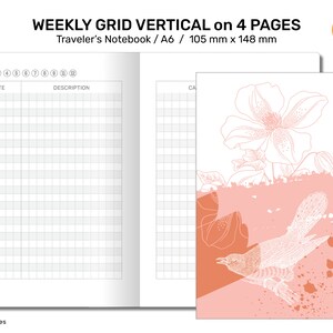 A6 TN Expense Tracker GRID - Inserção de planejador para impressão para caderno de viajante
