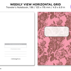 B6 WEEKLY Horizontal GRID Traveler's Notebook Printable Insert Monday or Sunday Start image 3