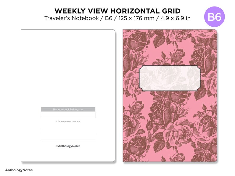 B6 WEEKLY Horizontal GRID Traveler's Notebook Printable Insert Monday or Sunday Start image 3