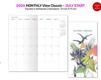 2026 July Start - Midyear Monthly Planner Printable Insert Traveler's Notebook Standard - Academic Year 2026-2027 DSTN007
