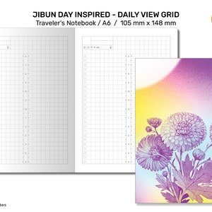 A6 TN Daily JIBUN Day Inspired Printable Traveler&#39;s Notebook Refill Insert GRID Undated A622-004
