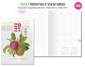A5 2027 Monthly Planner View GRID Printable TN Insert - Traveler's Notebook Refill | DA22-001-2027