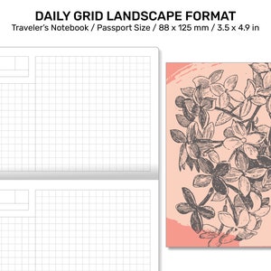 TN Paspoort DAILY GRID Liggend formaat Afdrukbaar notitieboekje voor linkshandigen / linkshandigen Minimalistisch functioneel PP22-001