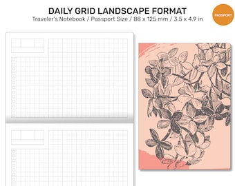 TN Passport DAILY GRID Landscape Format Printable Traveler's Notebook Refill for Left-Handed / Lefties Minimalist Functional PP22-001