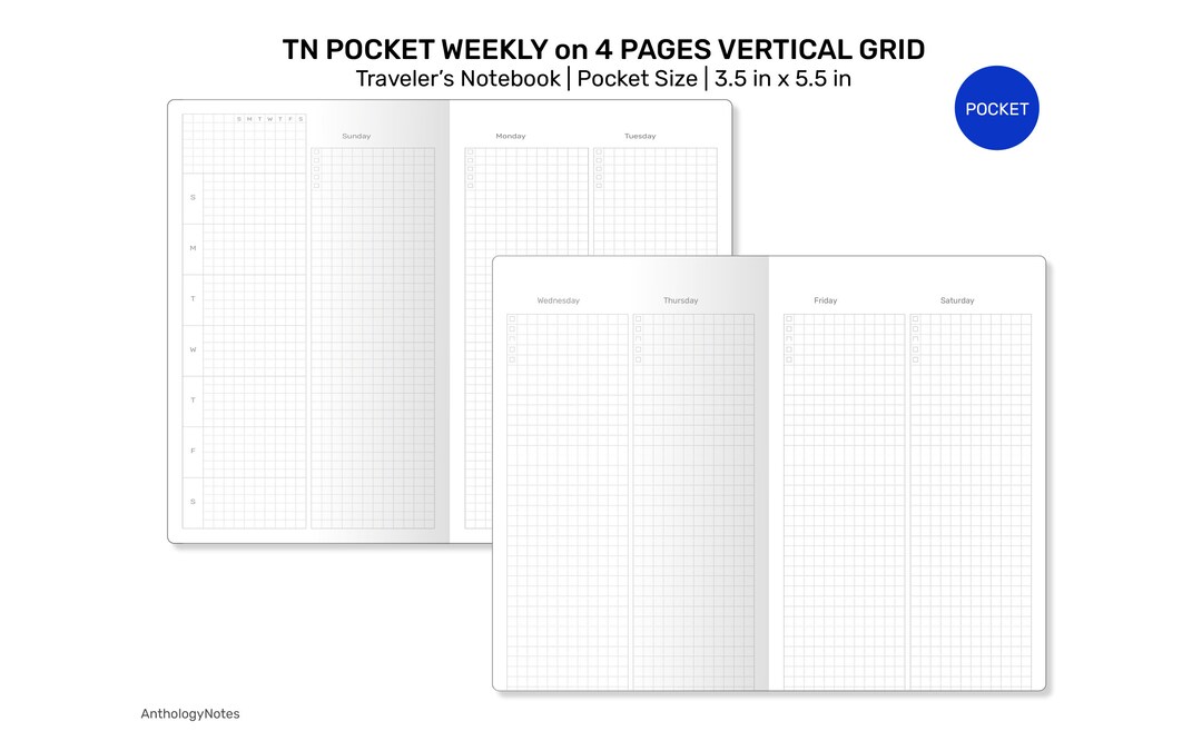TN Pocket Size Weekly Vertical on 4 Pages GRID | Printable Traveler's ...
