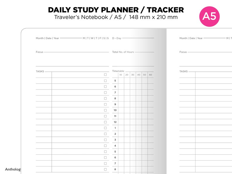 A5 TN DAILY STUDY Planner Tracker Printable Insert - Etsy