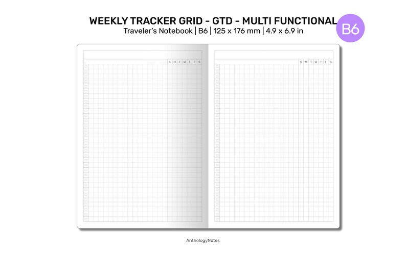 Tracker Grid Layout TN B6 Habit Tracker Grid GTD Printable Traveler's Notebook Insert ...