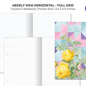 TN Pocket WEEKLY Horizontal FULL Grid Printable Traveler&#39;s Notebook Insert FN22-010