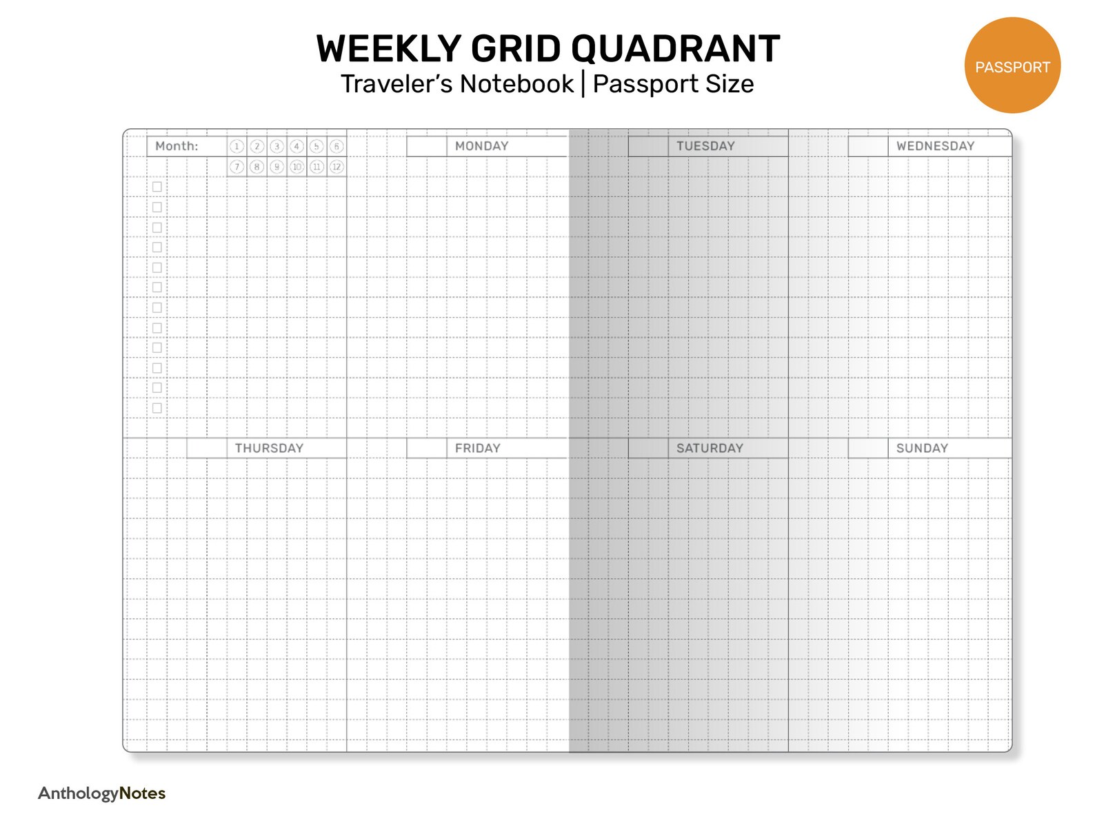 TN PASSPORT Weekly Grid Printable Insert Traveler's Notebook - Wo2p ...