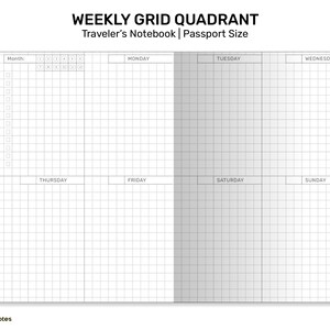 TN PASSPORT Weekly Grid Printable Insert Traveler's Notebook - Wo2p ...