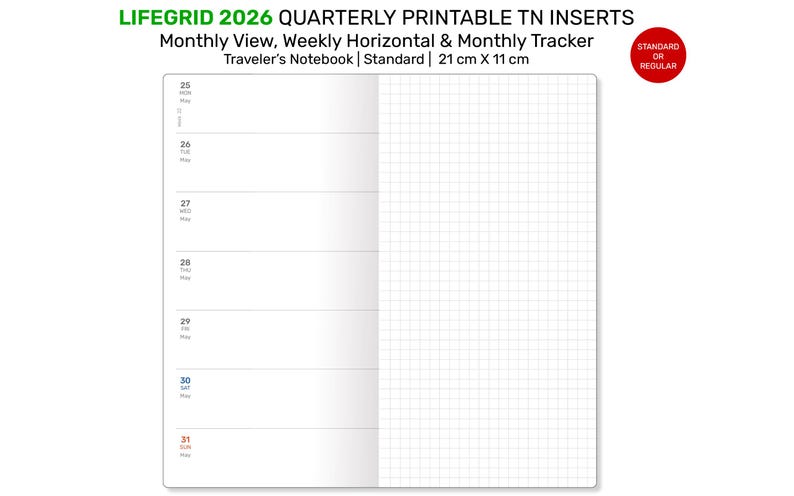 2026 LIFEGRID Traveler's Notebook QUARTERLY Insert Standard Size ...