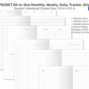 POCKET TN Allt-i-ett Månadsvy, Tracker, Veckovis, Daglig, Att-göra-lista Utskrivbar Reseanteckningsbok Refill