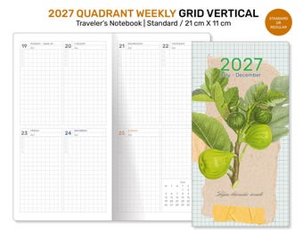 2027 Weekly Quadrant Traveler's Notebook Printable Wo2P Vertical GRID Standard Regular Size TN
