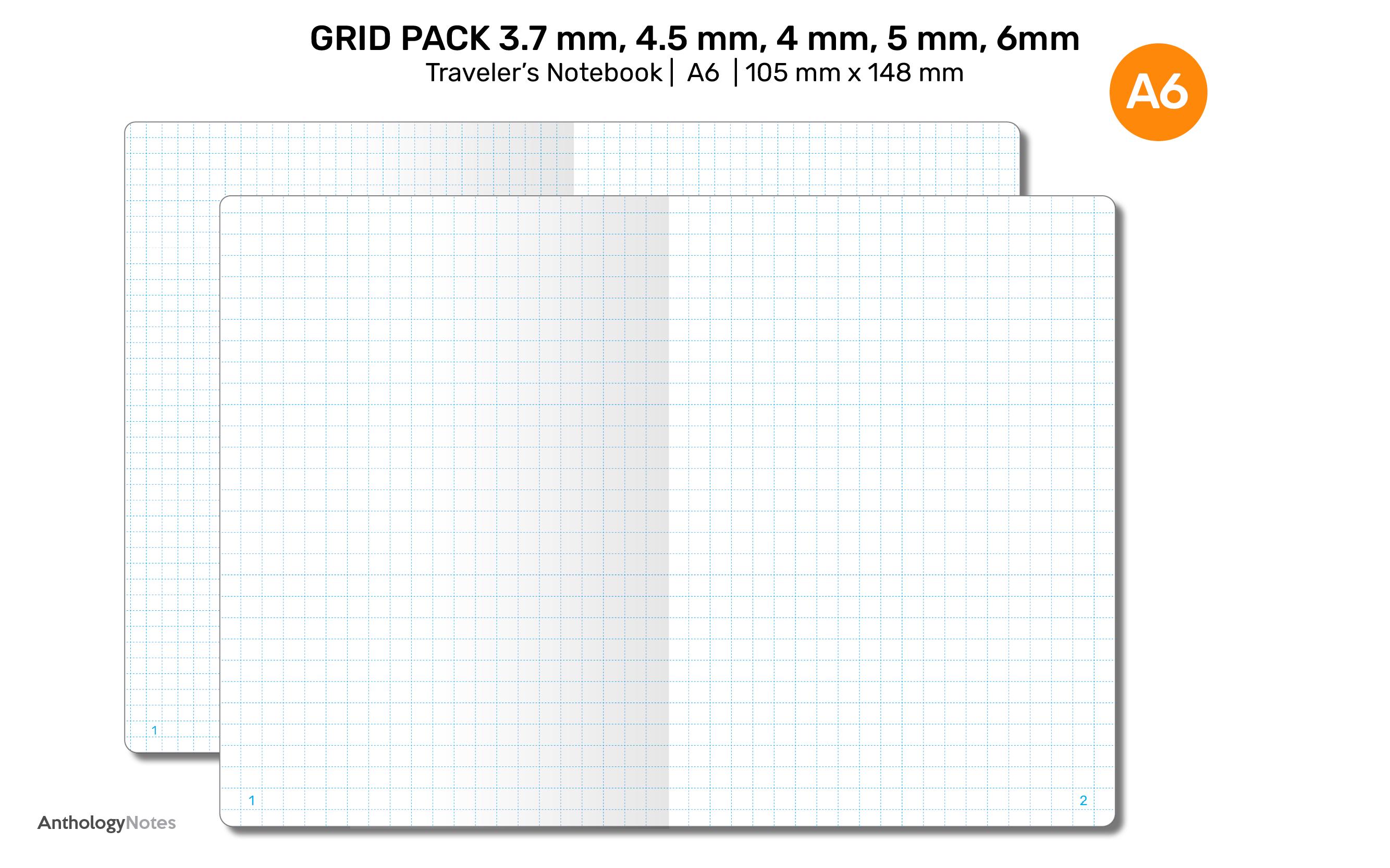 TN A6 Printable Traveler's Notebook Grid Insert Bundle | Numbered Pages ...