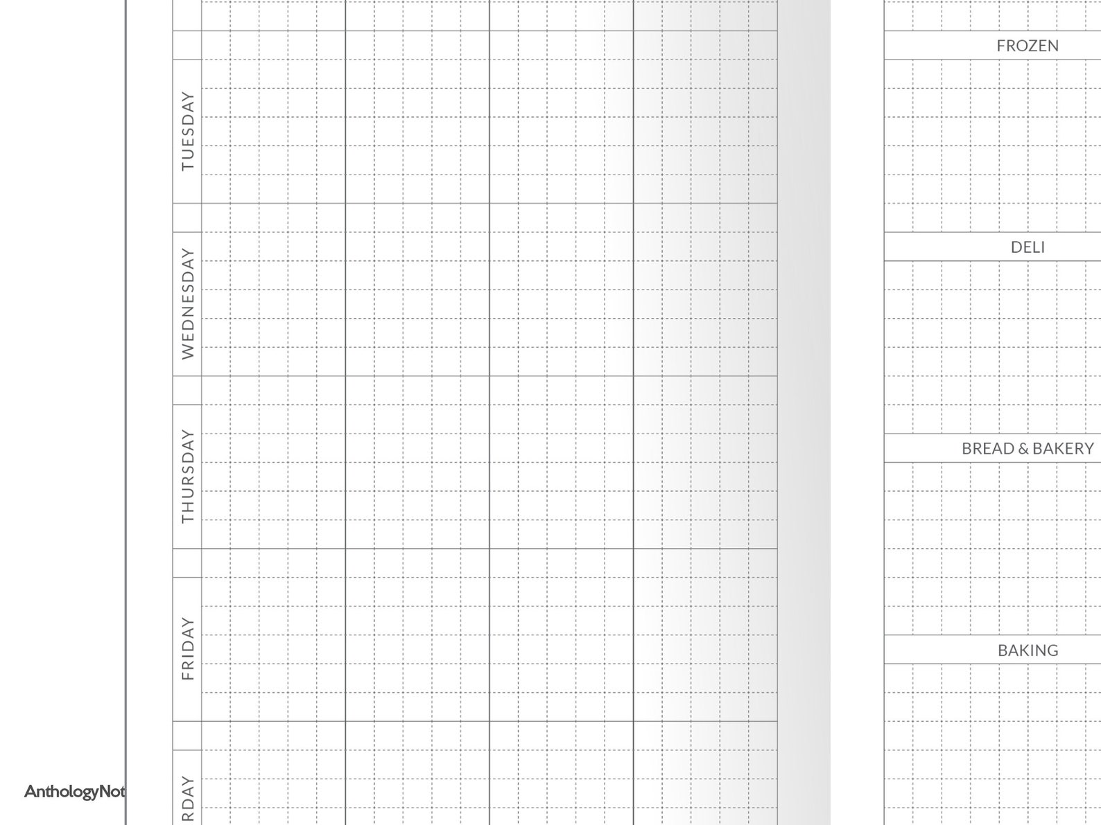 Weekly Meal Planner GRID Printable TN Insert Standard Size Traveler's ...