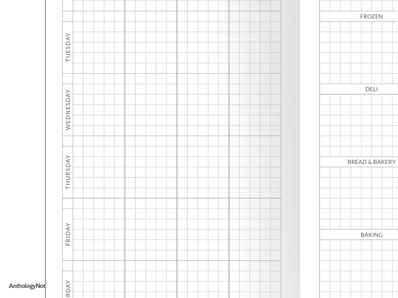 Weekly Meal Planner GRID Printable TN Insert Standard Size Traveler's ...