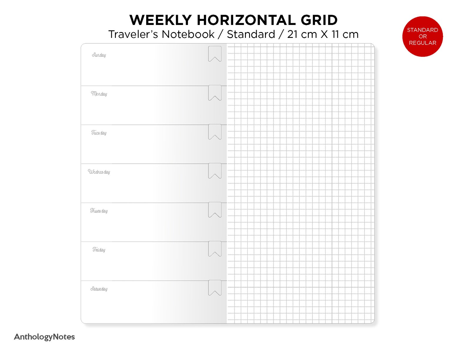TN Weekly Horizontal Insert Grid With Fancy Script Printable Insert - Etsy