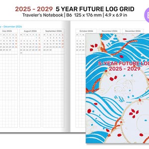 B6 5年ダイアリー 2025 - 2029 FUTURE LOG 印刷可能なトラベラーズノートインサート - 縦型グリッド DB6008-2025
