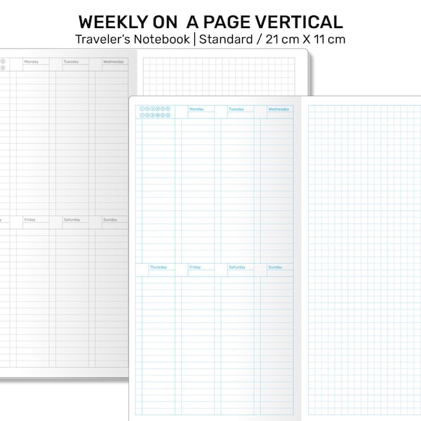 Standard TN Printable Weekly Insert | Regelmäßige Traveler's Notebook Refill | Vertikale Woche auf einer Seite