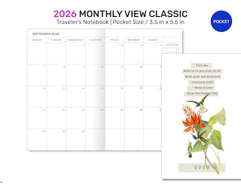 Diário de bolso mensal clássico MINIMALISTA 2026, caderno de viagem para impressão, encarte Mo2P DFN007