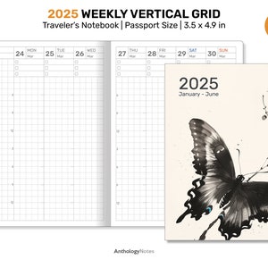 2025 Paspoort Weekoverzicht GRID HOBO geïnspireerd afdrukbaar reizigersnotitieboekje Minimalistisch Functionele planning | DPP004-2025: