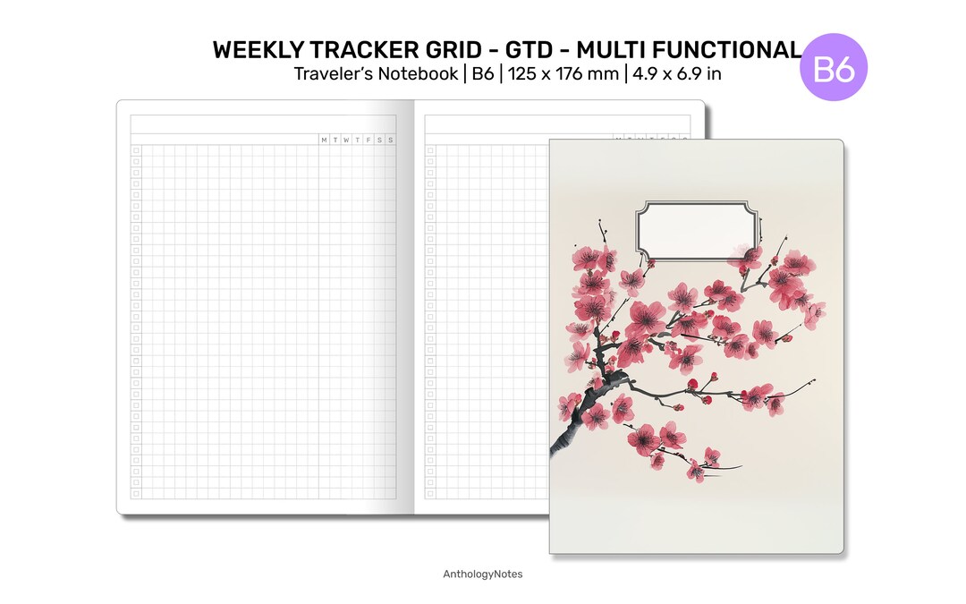 Tracker Grid Layout TN B6 Habit Tracker Grid GTD Printable Traveler's Notebook Insert ...