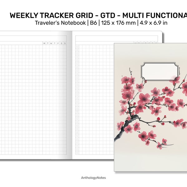 TN B6 Habit Tracker Grid GTD Printable Traveler's Notebook Insert Refill, Minimalist, Clean B622-009