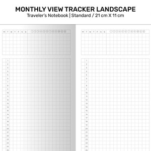 MONTHLY Tracker GRID Standard Size Traveler's Notebook Printable Insert Minimalist Grid Landscape image 9