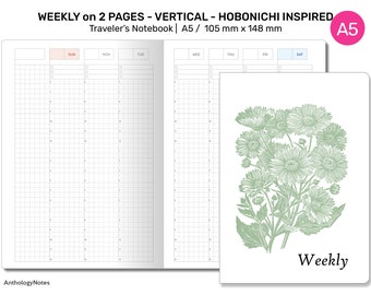 A5 Weekly View Grid HOBONICHI Inspired Traveler's Notebook Printable Insert - Undated Wo2P Vertical A5003