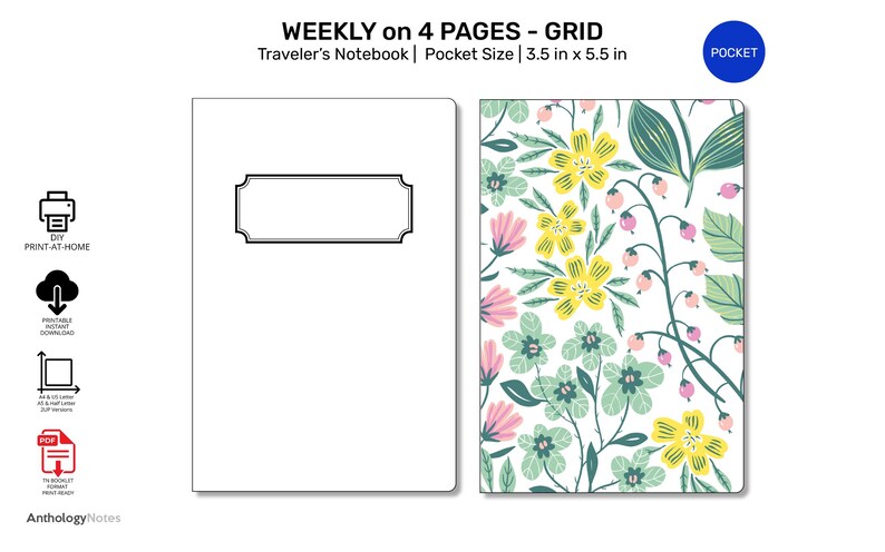 POCKET TN Weekly Planner Printable Insert Wo4p GRID Horizontal Week on ...