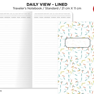 Daily View LINED Traveler&#39;s Notebook Standard Size Minimalist UNDATED Printable Insert