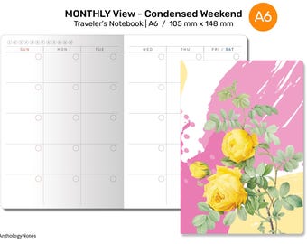 A6 Monthly Traveler's Notebook View Mo2P CONDENSED Weekend Printable Insert Planner PDF Minimalist