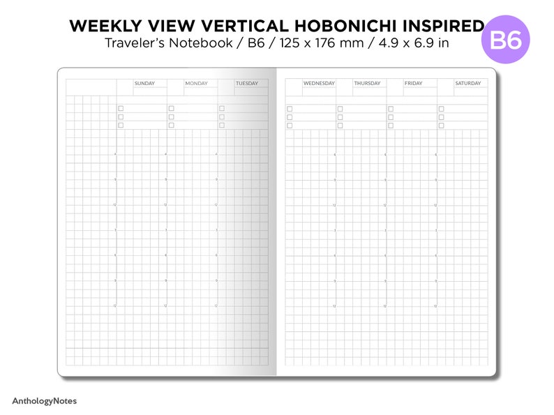 TN B6 WEEKLY Vertical View Printable Grid Traveler's - Etsy