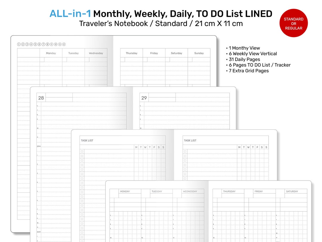 Standard TN All-in-1 Monthly, Weekly, Daily, List Printable Traveler's ...