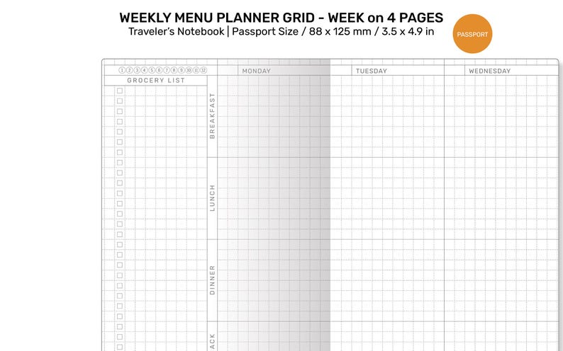 TN Passport Weekly MENU Planner Printable Insert Traveler's Notebook ...