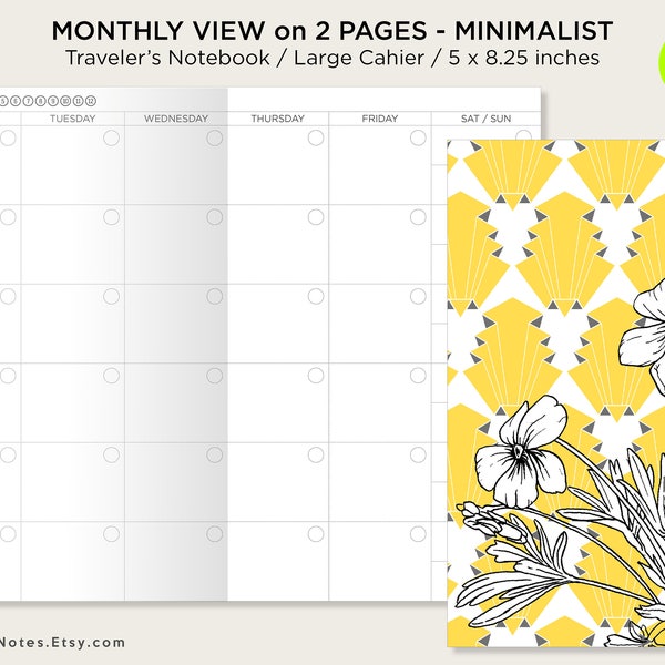 CAHIER TN Monthly View Mo2P Large Traveler's Notebook Printable Planner PDF - Minimalist