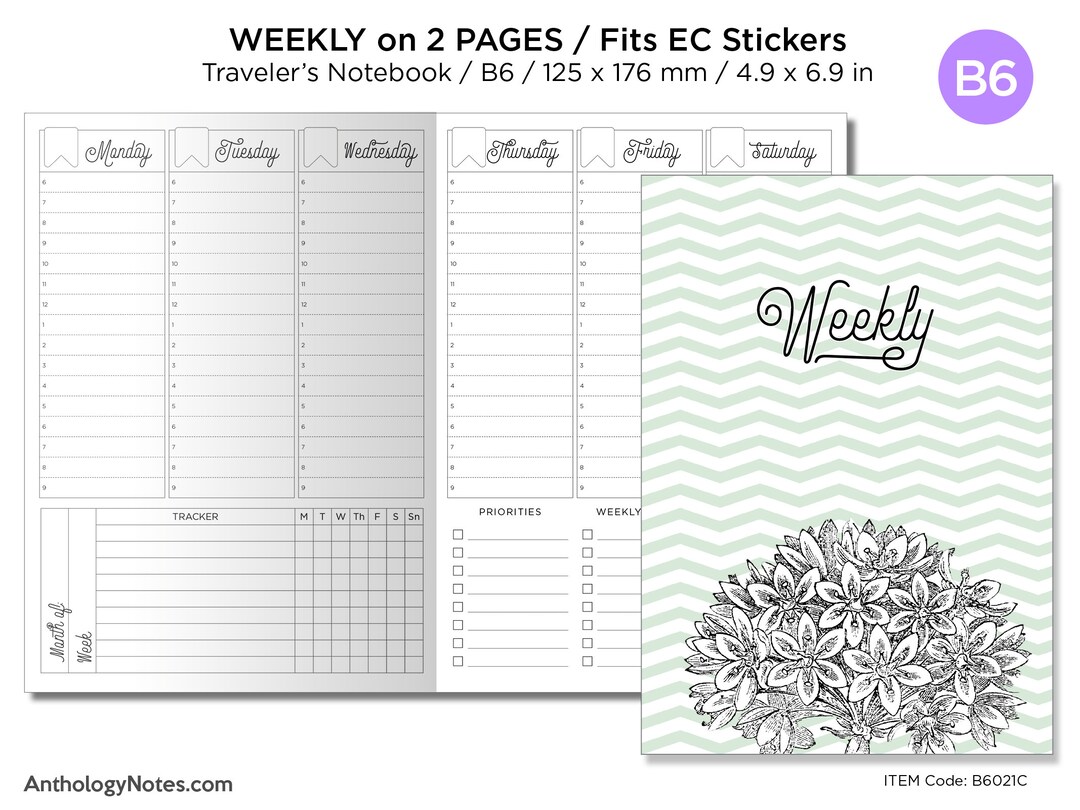 B6 Weekly Vertical Planner Lined Traveler's Notebook Printable Insert ...