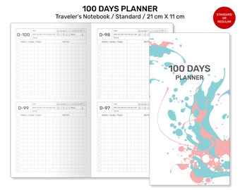 100 DAYS PLANNER Printable Traveler's Notebook Insert Standard Size