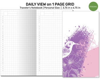 Personal Size TN GRID Daily View Do1P Printable Refill Traveler's Notebook Insert Minimalist Functional