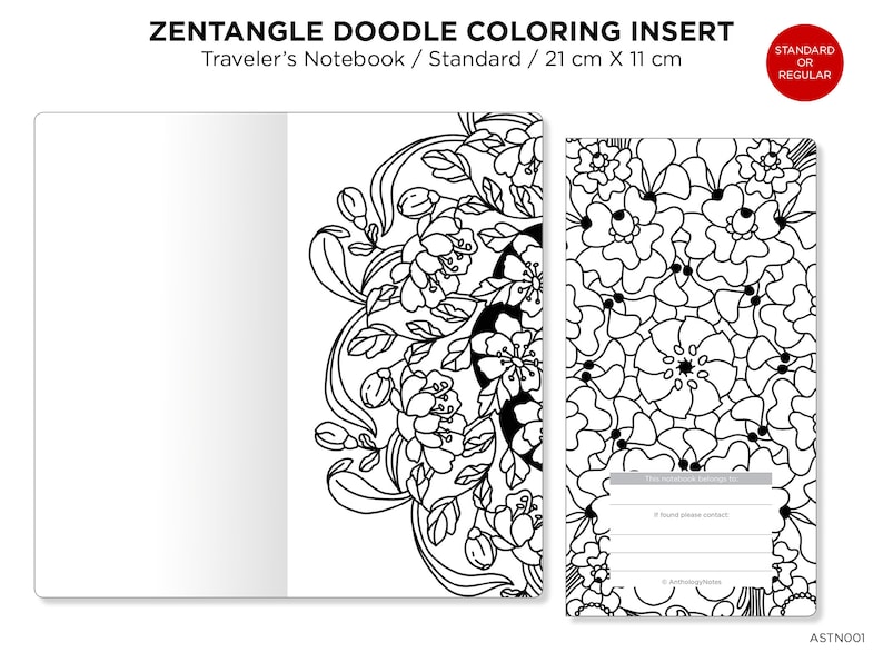 Zen MANDALA Doodles COLORING Activity TN Insert Standard Size Traveler's Notebook image 3