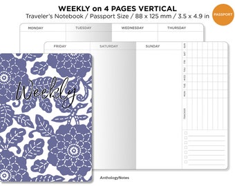 PASSPORT WEEKLY Vertical Traveler's Notebook Printable Insert with Tracker Minimalist Wo4P