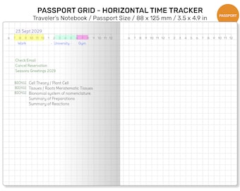 PASSPORT Daily View GRID - Printable Traveler's Notebook Insert (Do1P) Day on 1 Page - Minimalist PP22-003