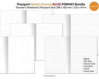 TN PASSPORT Bundle SET - Blank, Grid, Dot Grid, Lined, Classic Grid, Cross Grid - Printable Refill Insert - Paginated & Indexed | BB2023